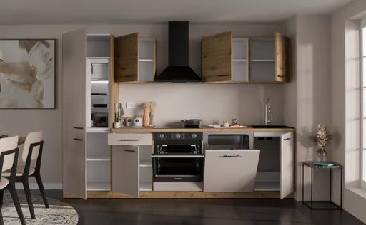 Küchenblock- ohne E-Geräte, B ca. 280 cm, Eiche Dekor, Kaschmir, Matt