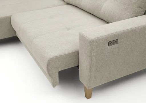Ecksofa - Ecke links, 3-Sitzer inkl. elektrische Sitztiefenverstellung, Stoff, Hellgrau