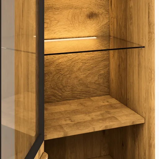 Vitrine Savannah - Anschlag links, inkl. Beleuchtung, Wildeiche massiv, natur geölt