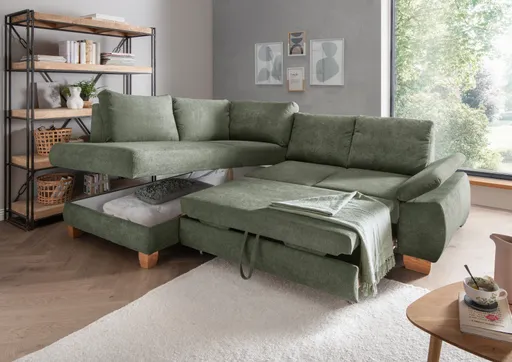Ecksofa - Ecke links und 2-Sitzer, Stoff, Dunkelgrün
