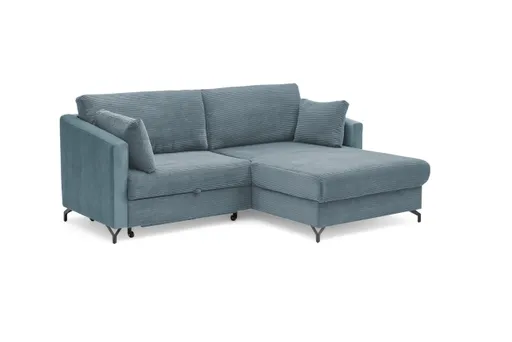 Ecksofa - 1,5-Sitzer, Ecke rechts inkl. Schlaffunktion und Bettkasten, Stoff, Hellblau