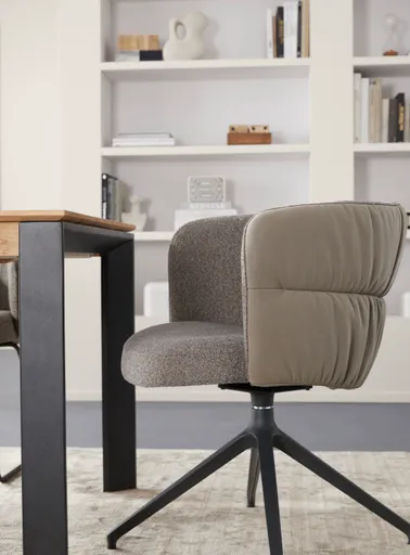 Armlehnstuhl Milana - drehbar, Leder Grau, Stoff Graubraun