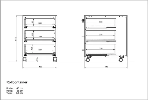 Rollcontainer GWEN - B/H/T ca. 40x55x50 cm, Eiche Dekor