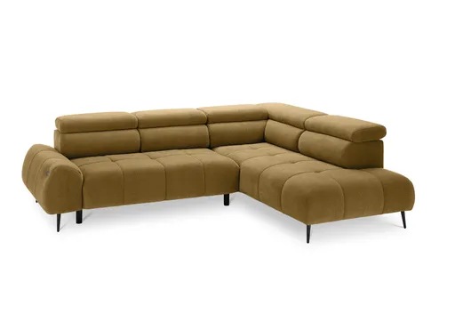 Ecksofa - 2-Sitzer mit Ecke rechts, Sitzvorzug motorisch, Kopfteil verstellbar, Stoff, Amber
