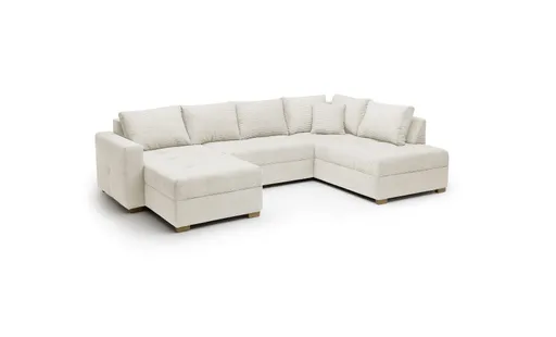 Wohnlandschaft JOSY - Longchair links, 1,5-Sitzer, Ecke rechts inkl. Schlaffunktion mit Bettkasten, Stoff, Beige