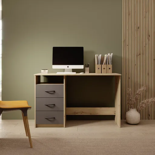 Schreibtisch - LB ca. 123x50 cm, Eiche Dekor, Anthrazit