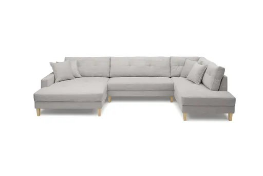 Wohnlandschaft - Longchair links, 2-Sitzer, Ecke rechts, Stoff, Hellgrau