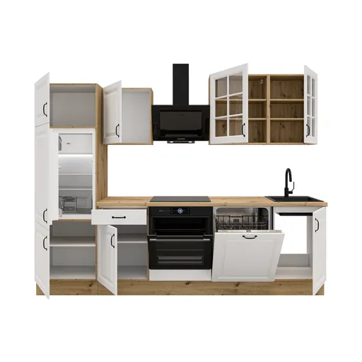 Küchenblock- ohne E-Geräte, B ca. 280 cm, Eiche Dekor, Weiß, Matt