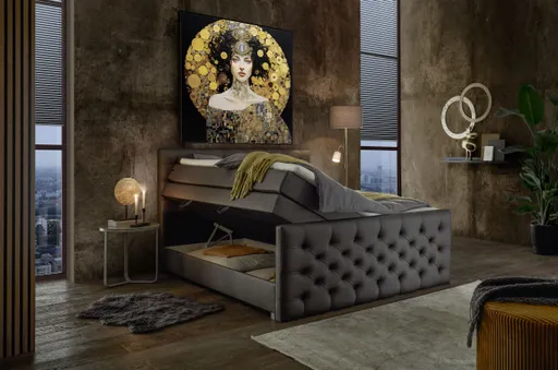 Boxspringbett SANDRIN E- Liegefläche ca. 180x200 cm, Stoff, Dunkelgrau, inkl. Stauraum und Fußteil