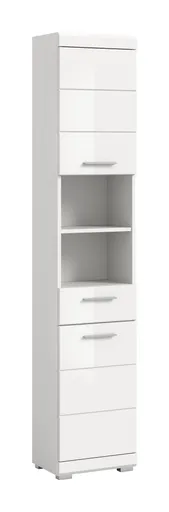 Hochschrank - B ca. 37 cm, Weiß, Weiß Hochglanz