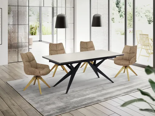 Esstisch MICHELA - ausziehbar, LB ca. 180x95 cm, Glaskeramik, Travertin farbig