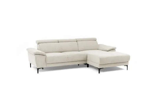 Ecksofa EZRA - 2-Sitzer, Ecke rechts inkl. Kopfteilverstellungen, Sitzvorzug, Stoff, Beige