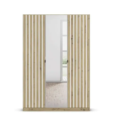 Drehtürenschrank RUERTO- B ca. 136 cm, Eiche Dekor, Weiß, Paneel, Eiche Dekor, Spiegel