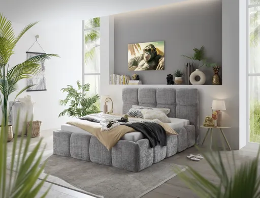 Bettgestell SANDRIN R- Liegefläche ca. 140x200 cm, Stoff, Hellgrau