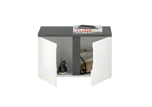 Garderobenbank - B ca. 76 cm, Weiß, Weiß Hochglanz, Anthrazit