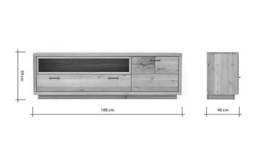 Lowboard Hartford - BHT ca. 188x59x40 cm, Eiche massiv, mit Hirnholzapplikation