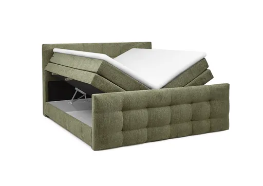 Boxspringbett SANDRIN- Liegefläche ca. 200x200 cm, Stoff, Grün,  inkl. Stauraum und Fußteil