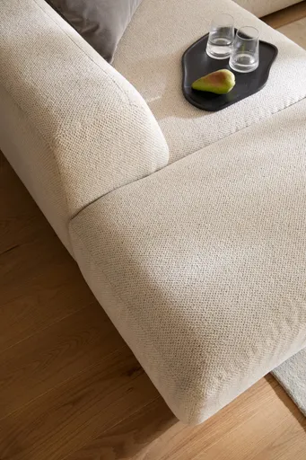 Ecksofa Caruso - Ecke links, 2-Sitzer, Longchair rechts, Stoff, Ecru