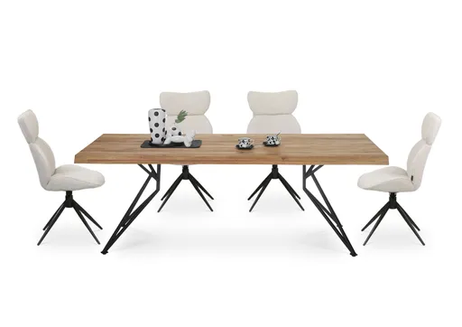 Esstisch - LB ca. 240x100 cm, Wildeiche massiv geölt, Baumkante, Schwarz