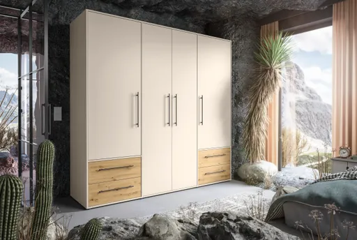  Drehtürenschrank FATHIE- B ca. 206 cm, Sand, Eiche Dekor
