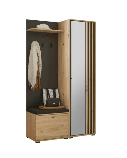 Kompaktgarderobe- Eiche Dekor, Schwarz