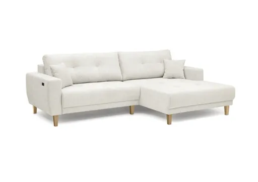 Ecksofa - 3-Sitzer, Ecke rechts inkl. elektrische Sitztiefenverstellung, Stoff, Creme