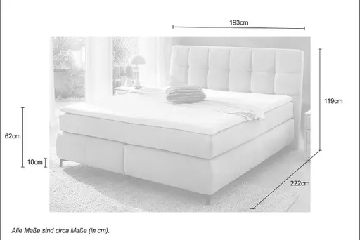 Boxspringbett- Liegefläche ca. 180x200 cm, Stoff, Graubeige, Hell
