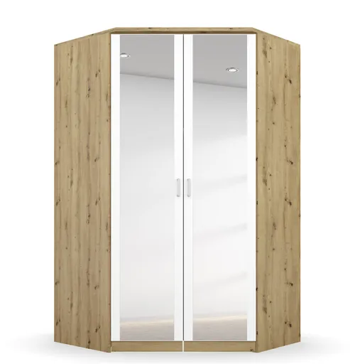 Eckschrank ROYAN- B ca. 117 cm, Eiche Dekor, Weiß, Spiegel