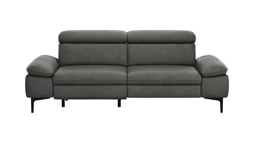 Sofa Felipa - 3-Sitzer inkl. Relaxfunktion (motorisch) und Kopfteil verstellbar, Leder, Grau