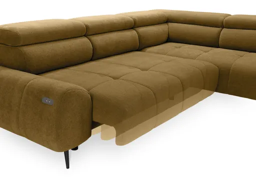 Ecksofa - Ecke links mit 2-Sitzer, Sitzvorzug motorisch, Kopfteil verstellbar, Stoff, Amber