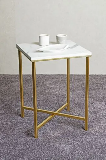Beistelltisch - B/H/T ca. 39x55x39 cm, Marmoroptik, Goldfarben