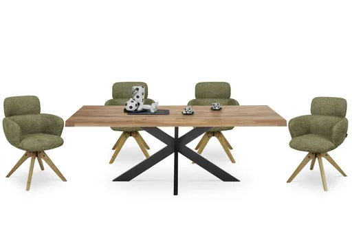 Esstisch - LB ca. 200x100 cm, Wildeiche massiv geölt, Baumkante, Schwarz