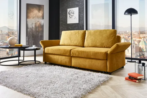 Sofa - 2-Sitzer mit Schlaffunktion, Stoff, Senfgelb