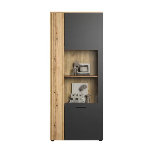 Vitrine - B ca. 80 cm, Anthrazit, Eiche Coast Evoke Nachbildung