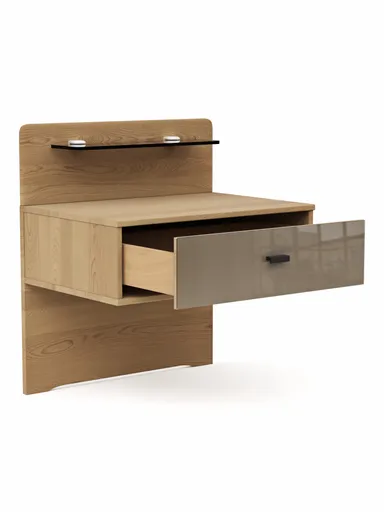 Nachttisch Lenoso - Eiche Nachbildung, Glas Graubraun