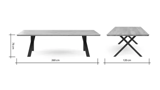 Esstisch Flore - LB ca. 260x120 cm, Wildeiche massiv, natur geölt