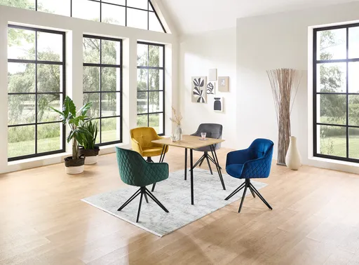 Esstisch - LB ca. 80x80 cm, Eiche Optik, Schweizer Kante, Schwarz