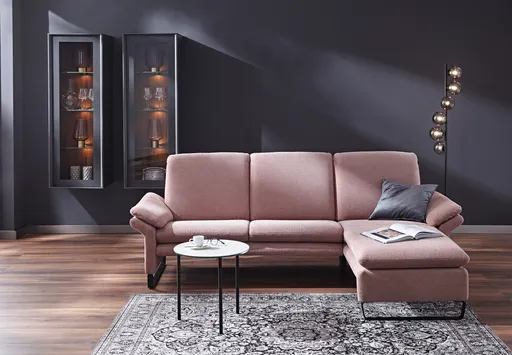 Ecksofa Tenero - 2-Sitzer mit Longchair rechts, Stoff, Helles Rosa