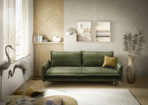 Sofa - 3-Sitzer inkl. Schlaffunktion und Bettkasten, Stoff, Olive