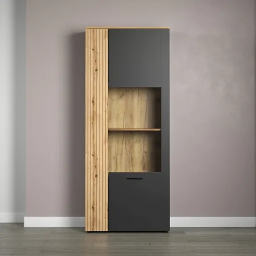 Vitrine - B ca. 80 cm, Anthrazit, Eiche Coast Evoke Nachbildung