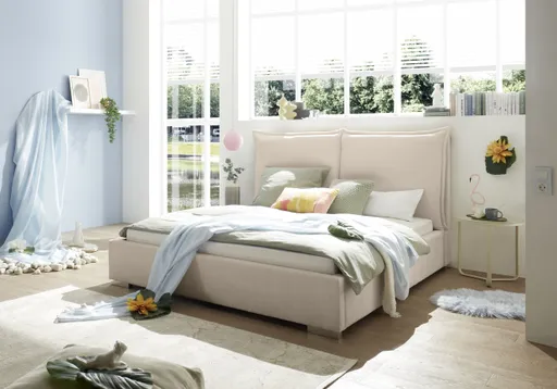 Bettgestell SANDRIN A- Liegefläche ca. 180x200 cm, Stoff, Creme, inkl. Lattenrost und Stauraum