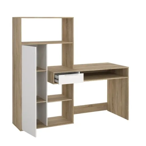 Schreibtisch - LB ca. 163x60 cm, Eiche Struktur Nachbildung, Weiß