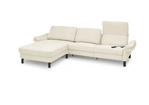 Ecksofa CALM PREMIUM 2.0 - Longchair links mit 3-Sitzer, Relaxfunktion motorisch, Armlehne verstellbar, Stoff, Natur
