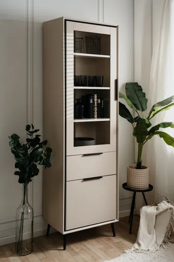 Vitrine - B ca. 60 cm, Sand, Schwarz