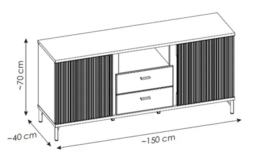 TV-Board - B ca. 150 cm, Schwarz