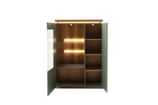 Highboard - mit Beleuchtung, B ca. 98 cm, Salbeigrün, Eiche Evoke Nachbildung