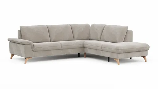 Ecksofa Tulsa KS - 2,5-Sitzer, Spitzecke und 1,5-Sitzer mit Anstellhocker rechts, Stoff, Graubeige