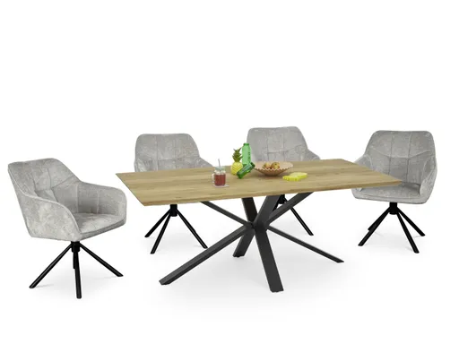 Esstisch - LB ca. 200x100 cm, Eiche massiv geölt, Schweizer Kante, Schwarz