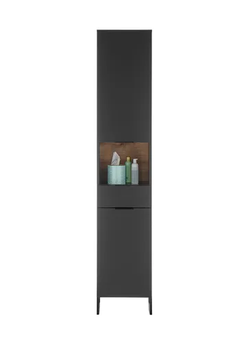 Hochschrank- B ca. 38 cm,  Schwarz Matt, Eiche Dekor