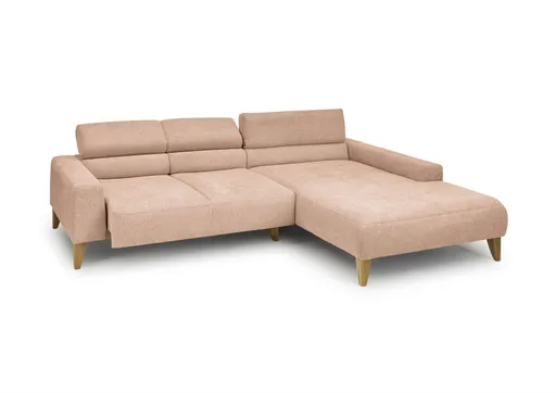 Ecksofa CHENOA - 2-Sitzer mit Longchair rechts, Sitzvorzug motorisch, Stoff, Pfirsich